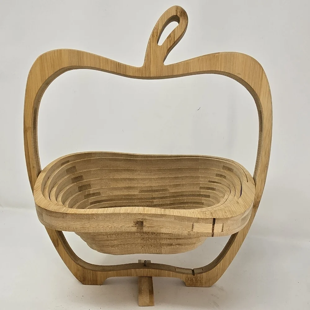 Bonnie & Pop collapsible wooden apple shape fruit basket trivet‎ kitchen ware